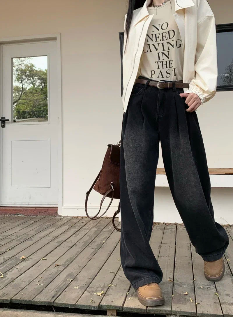 ZOENOVA Early 2024 Baggy Retro Jean Woman Nostalgic Loose Wide Leg Jeans White Pants Women Fashion Korean Pantalones De Mujer
