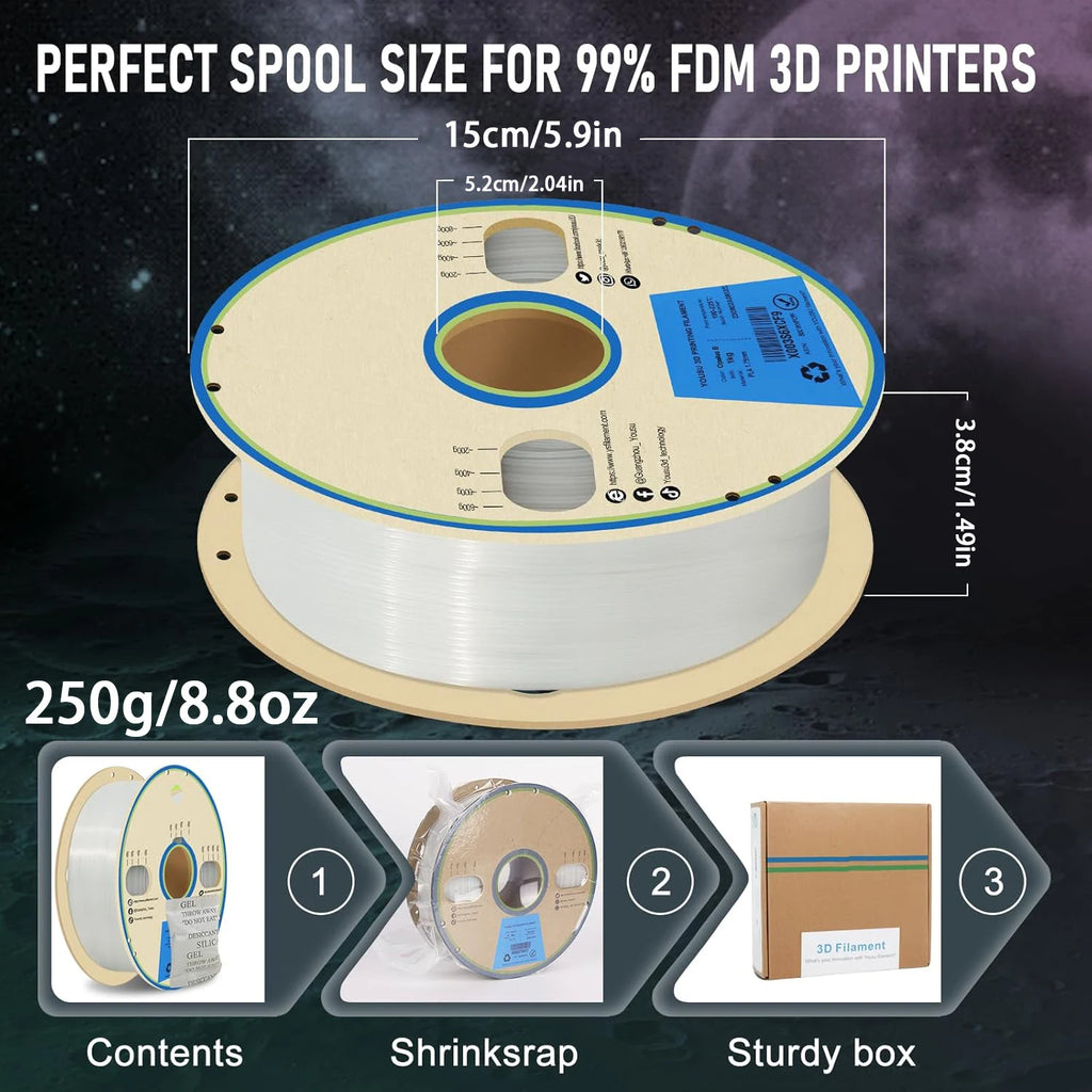 Glow in the Dark PLA 3D Printer Filament 1.75mm Rainbow Bundle Dimensional Accuracy +/- 0.03mm 250g for 3D Printing