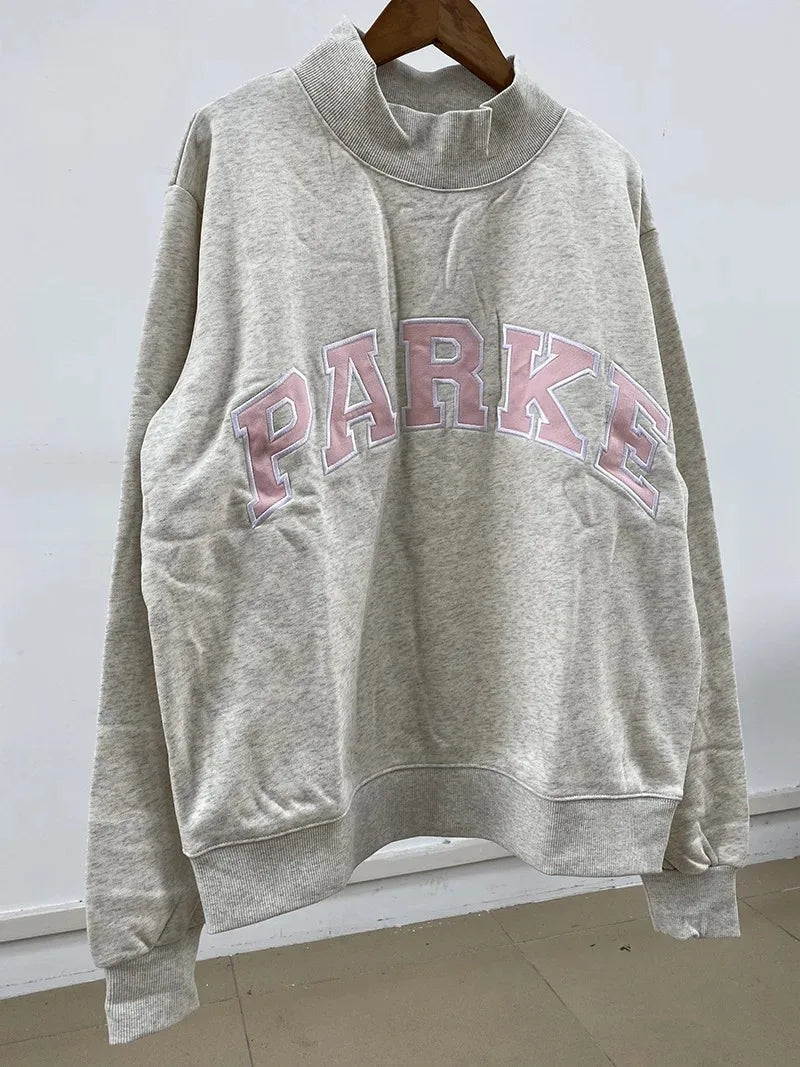 autumn winter Women's Pullover Hooded Sweatshirt with Letter Print and Zipper Closure