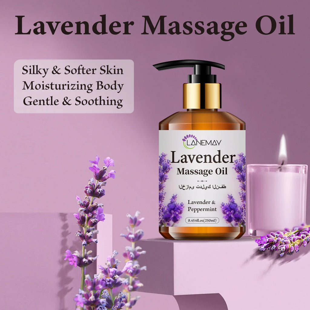 2PCS Lavender & Peppermint Massage Oil, Moisturizing & Softening Body Care for All Skin Types, body relaxation Massage Oil 500ml