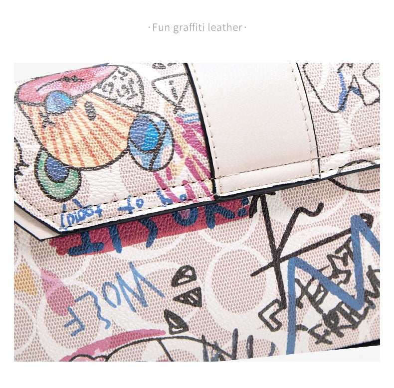 FOXER 2026 Fashion New Women's Underarm Bag PU Leather Graffiti Lady Chain Shoulder Bag Trendy Niche Design Crossbody Bag
