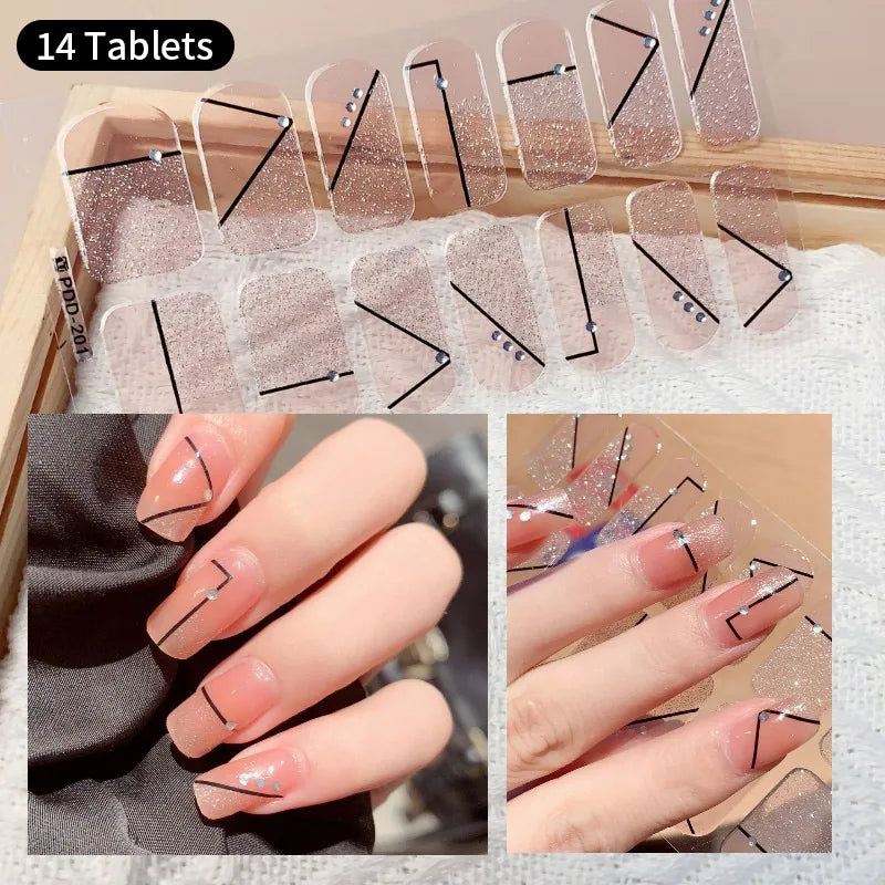 1pc DIY Baking-free Nail Stickers Long-Lasting Solid Color Fresh Flowers Christmas Autumn Nail Strips Patch Full Cover Decal