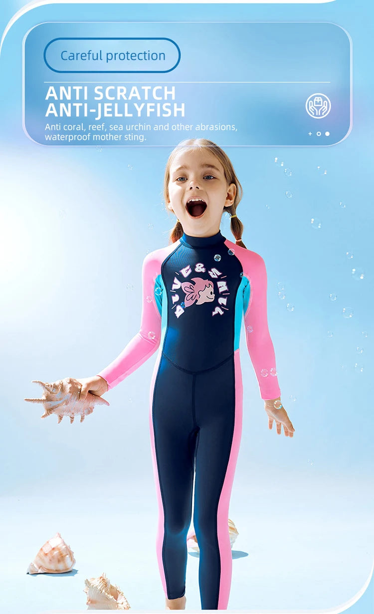 Children's Sunscreen Swimsuit Quick Drying Long Sleeved One Piece Sun Protection Diving Suit Floating Swimming Surfing Wetsuit