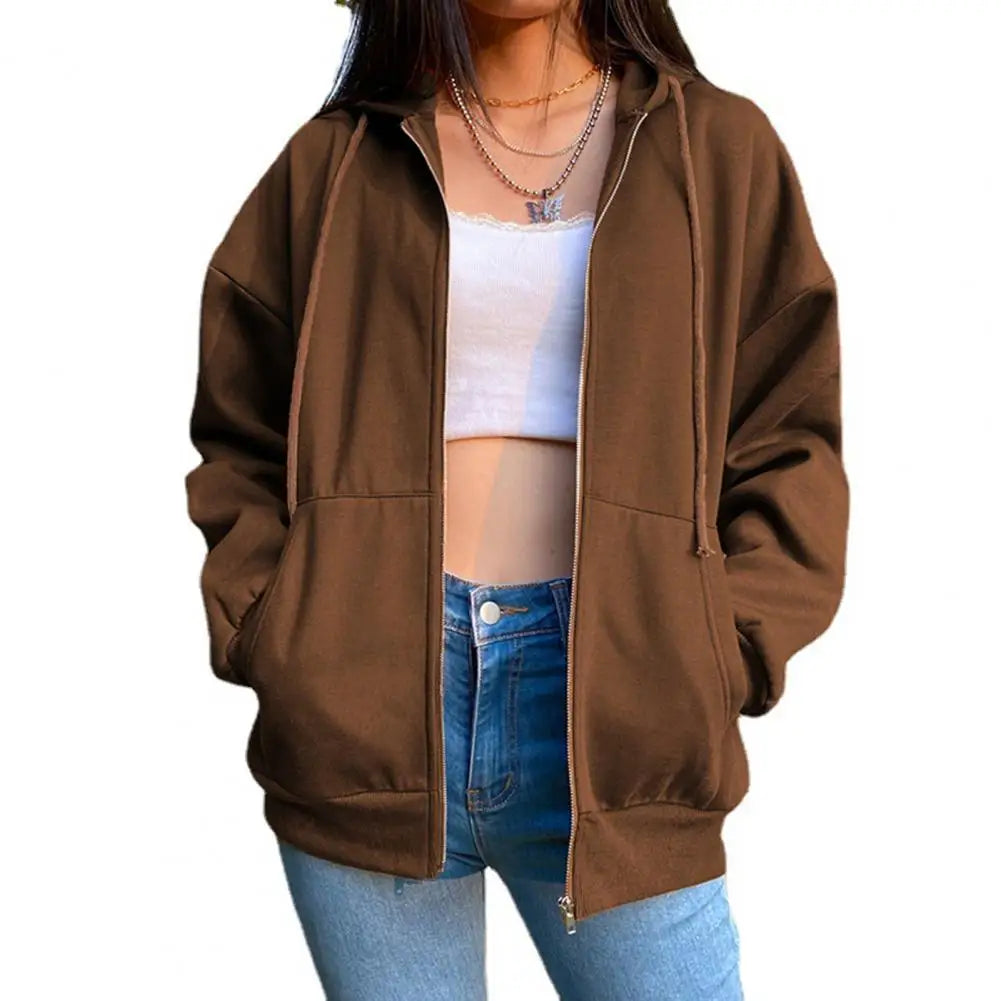 Women Sweatshirt Jacket Winter Clothes Female Zip Up Oversize Hoodies Casual Loose Black Brown Hoodie Vintage Fleece Pullover
