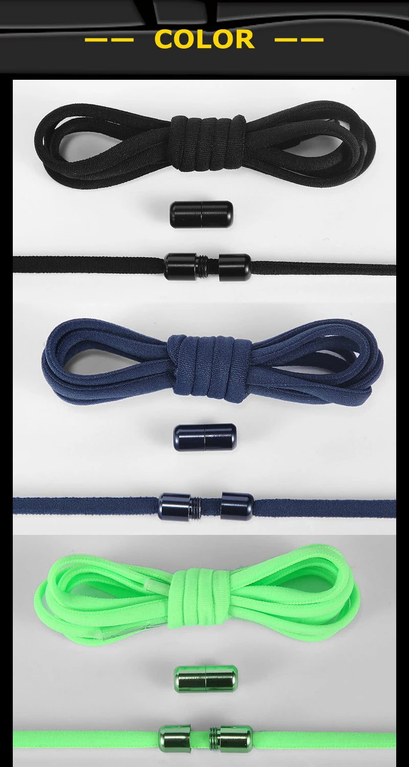 Clearance_21 Colors No Tie Shoelaces For Sneakers Elastic Shoe Laces Round Metal Lock Lazy Shoelace 1 Second quick on and off un