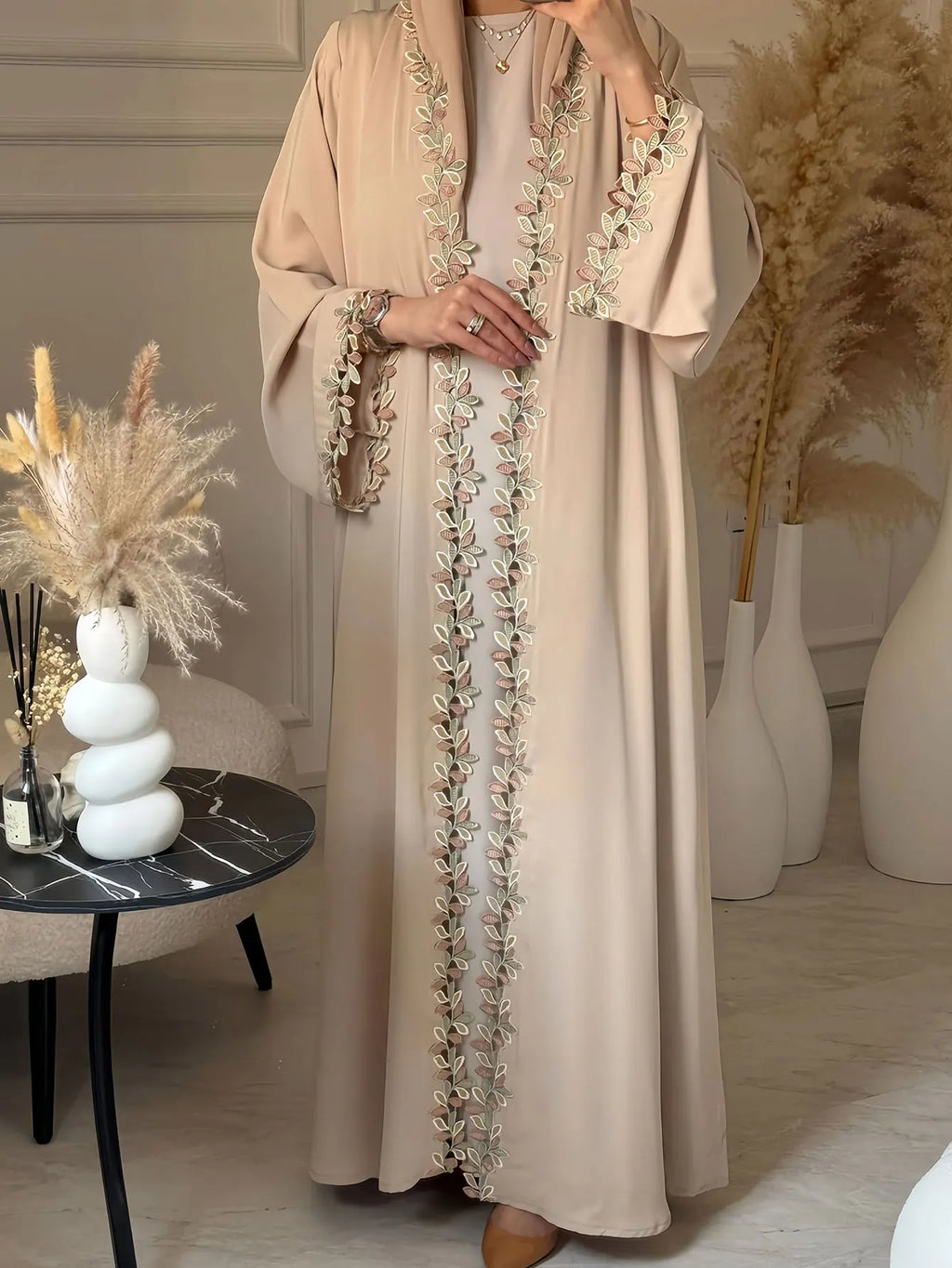 Dubai Elegant  Purple Abaya for Muslim Women - Intricately Crafted with Multicolored Embroidery Piece in Islamic Modest Fashion