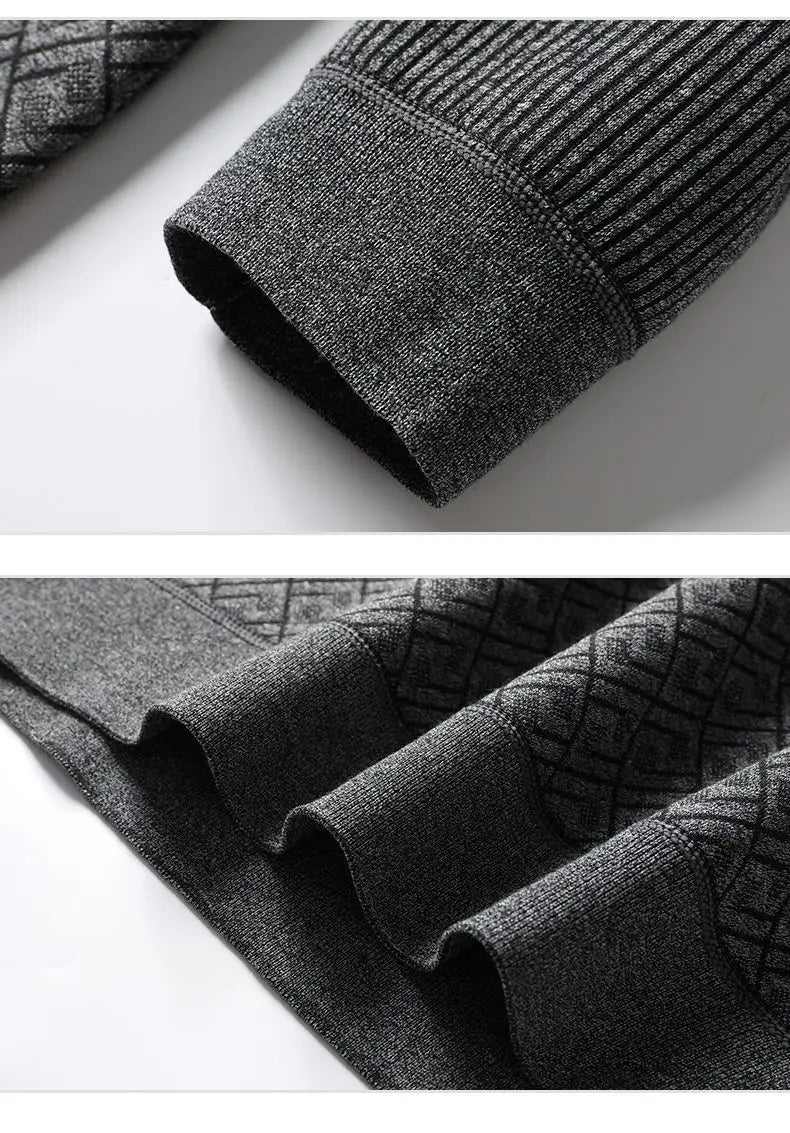 Winter Warm Thick Pullovers Men Polo Neck Fake Two Pieces Sweaters Fashion Casual Striped Fleece Lined Jumper Knitting Sweaters