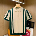 Summer New Men's Knitting polos Shirt Men Turn-down Collar Button Fashion Color Stripe Tops Knit Casual Short Sleeve T-shirts
