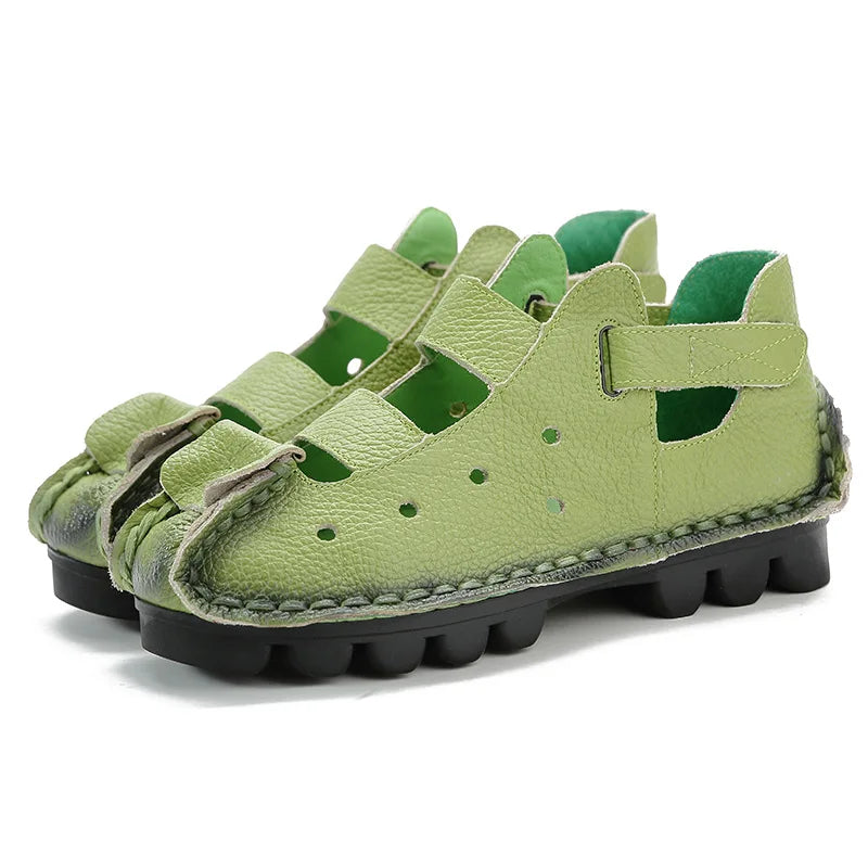 Summer Fashion Sandals 2024 New Leather Women's Shoes Soft Bottom Flat Personality Casual Women's Sandals Retro Handmade Sandals