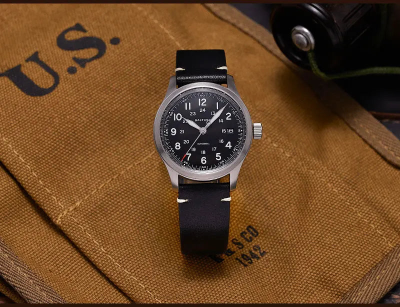 Baltany Military Field Watch S2049 Sapphire Calendar 24H Indicator Luxury Men's NH35 Auto Mechanical Homage Waterproof Watches