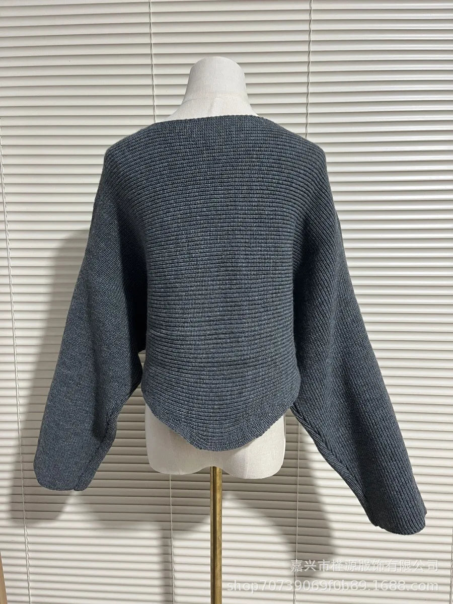 Autumn Fashion Knitted Pullover Elegant O Neck Sweater Women New Casual Solid Color Loose Long Sleeve Hem Irregular Women Top