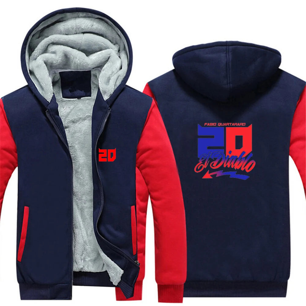 2025 Autumn Winter FABIO QUARTARARO WITH SIGNATURE Print Cold Prevention Warm Hooded Coat Men Splicing Sleeve Thickened Hoodies