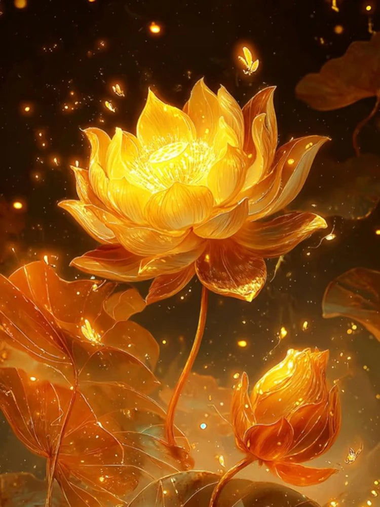 New Arrivals Diamond Painting Art Golden Lotus Full Square Round Mosaic flower 5D DIY Jewelry Cross Stitch Christmas Gifts