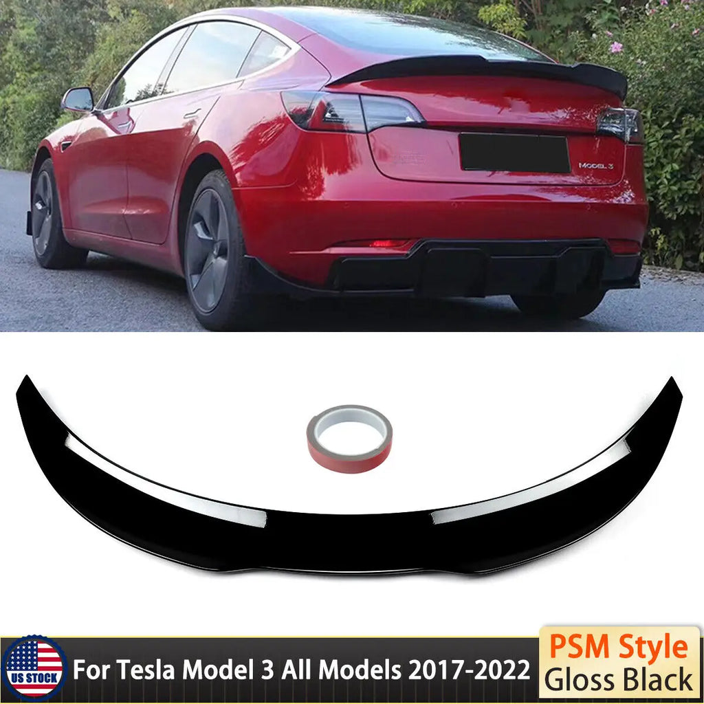 For 2017-2022 Tesla Model 3 PSM Style Highkick Rear Trunk Spoiler Wing Gloss Black