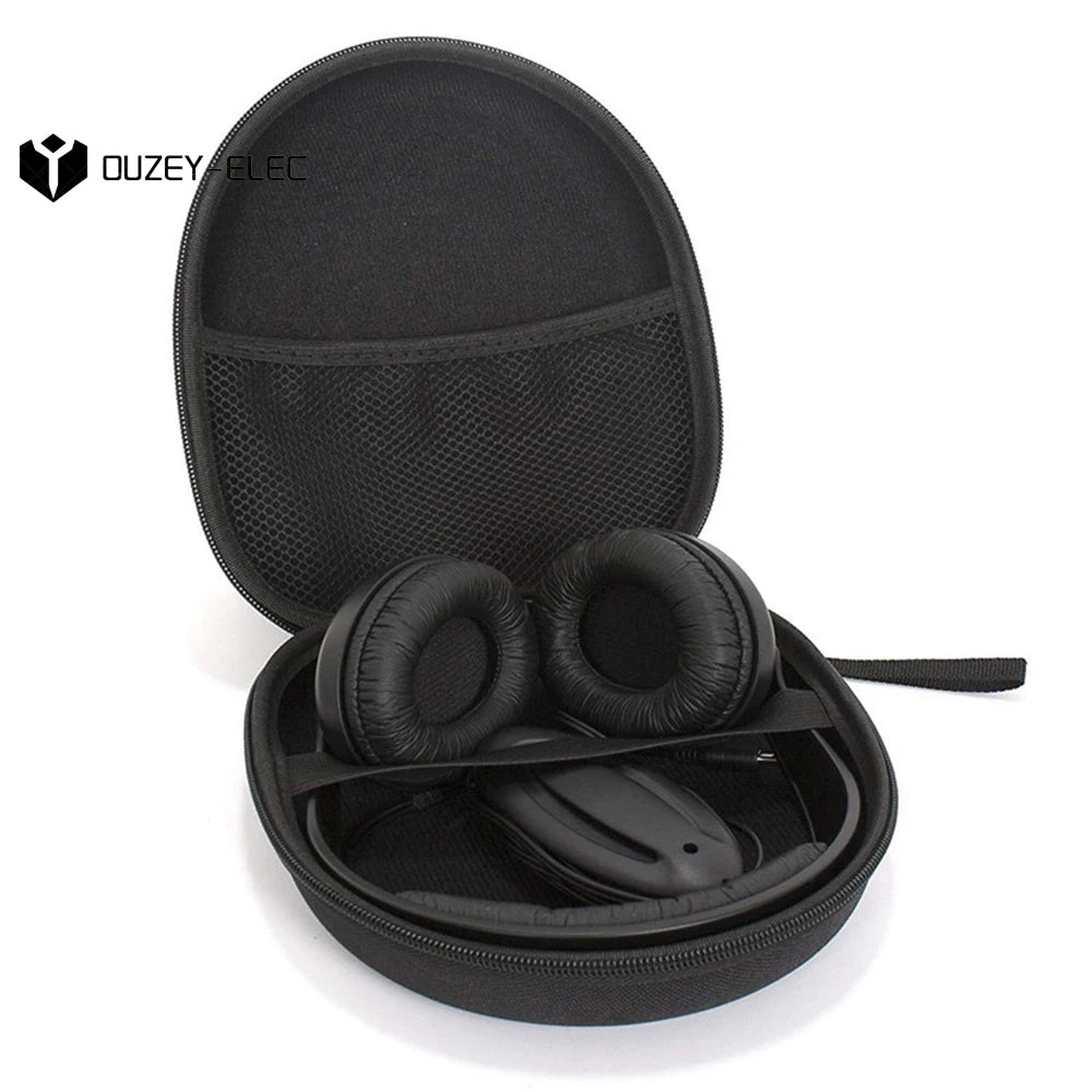 Portable Earphone Storage Bag Protective Hard Shell Black Headphone Carry Hard Case Data Cable Storage Box for Travel Headset