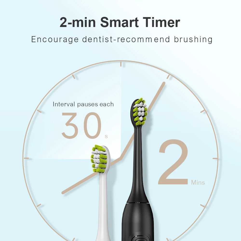 Electric sonic toothbrush with 6 toothbrush heads, USB rechargeable waterproof electric toothbrush, portable for travel