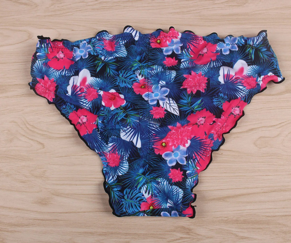 Sexy Bikini Swimsuit Womens Lettuce Floral Bathing Suit Swimwear Push Up Padded Beach Wear Swimming Suit Bikini