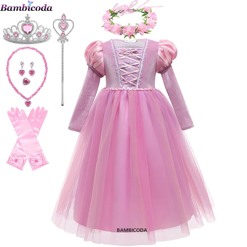 Girl Costume Rapunzel Princess Party Dresses for Girls Tangled Cosplay Vestido Dresses Ball Gowns 3-10Yrs dresses