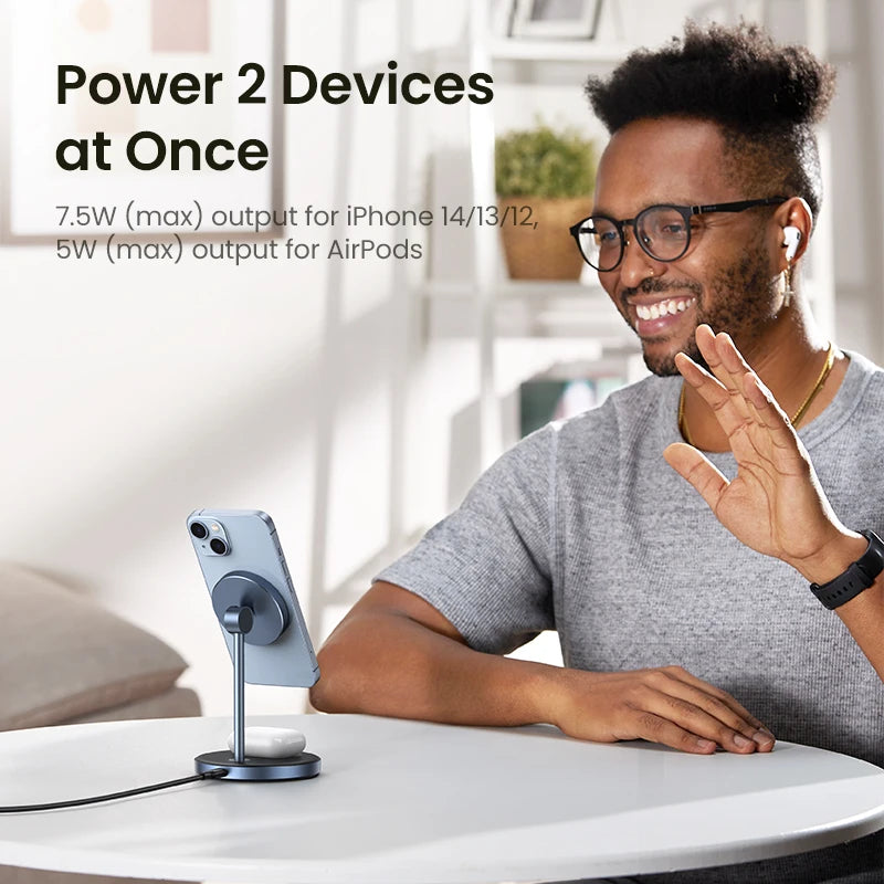 IL Special UGREEN Magnetic Wireless Charger 20W Max 2-in-1 Charging Stand For iPhone 14 Pro Max/iPhone 13/AirPods Fast Charger
