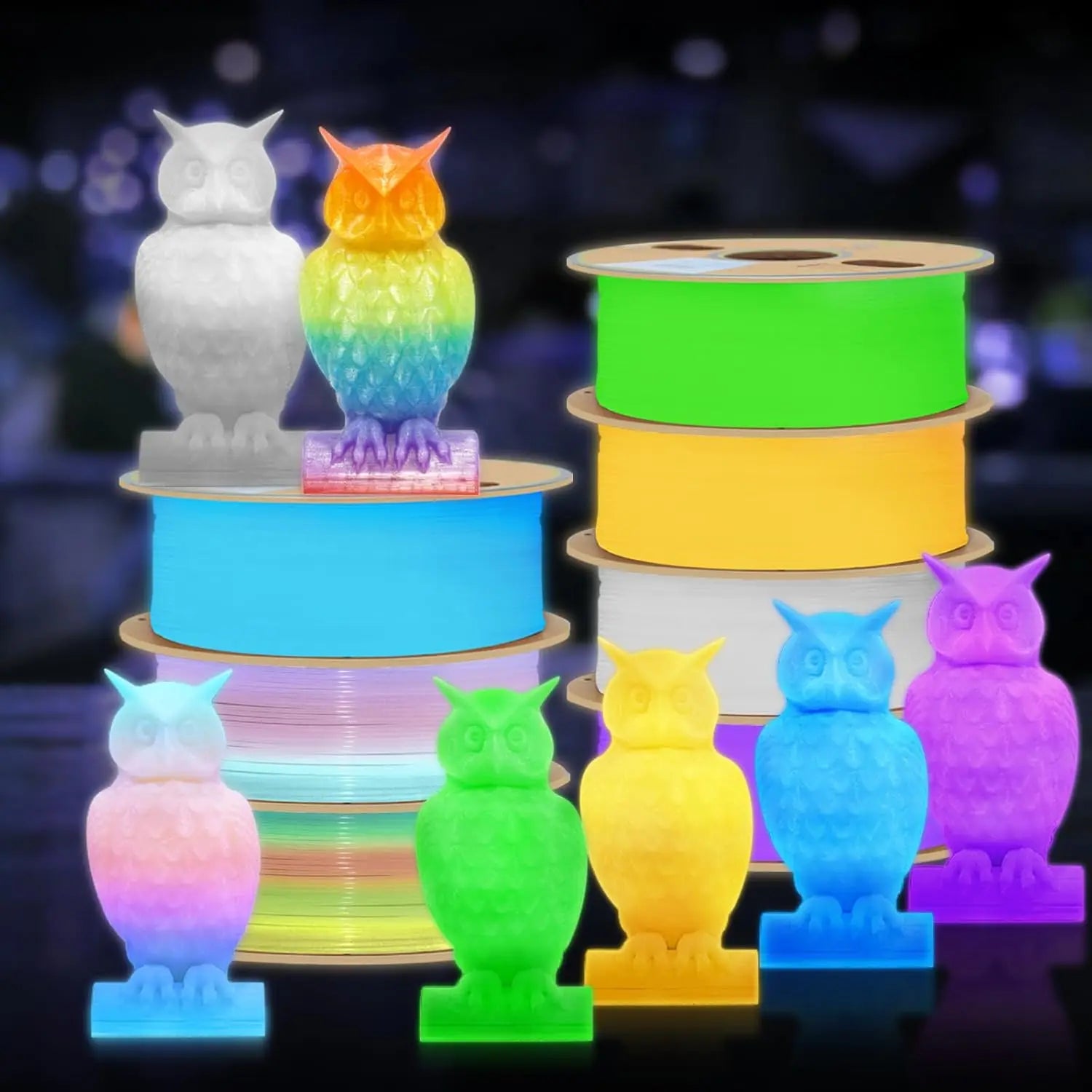 Glow in the Dark PLA 3D Printer Filament 1.75mm Rainbow Bundle Dimensional Accuracy +/- 0.03mm 250g for 3D Printing