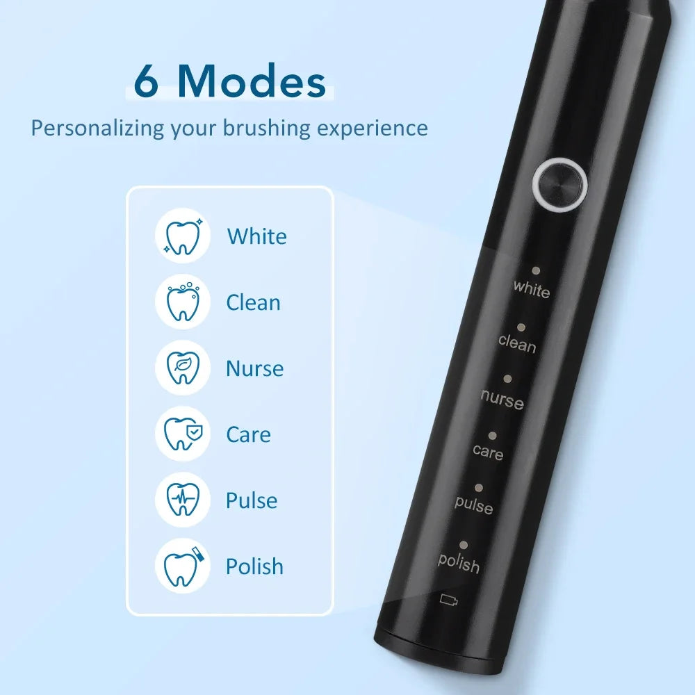 Sonic Electric Toothbrush Reduce Bacterial Teeth Whitening Rechargeable Adult Tooth Brush With 6 Modes & 4 Brush Heads Oral Care