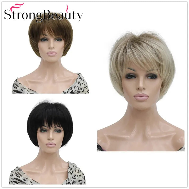 شعر مستعار StrongBeauty قصير ومستقيم من الألياف الصناعية الناعمة للسيدات متوفر بألوان عديدة