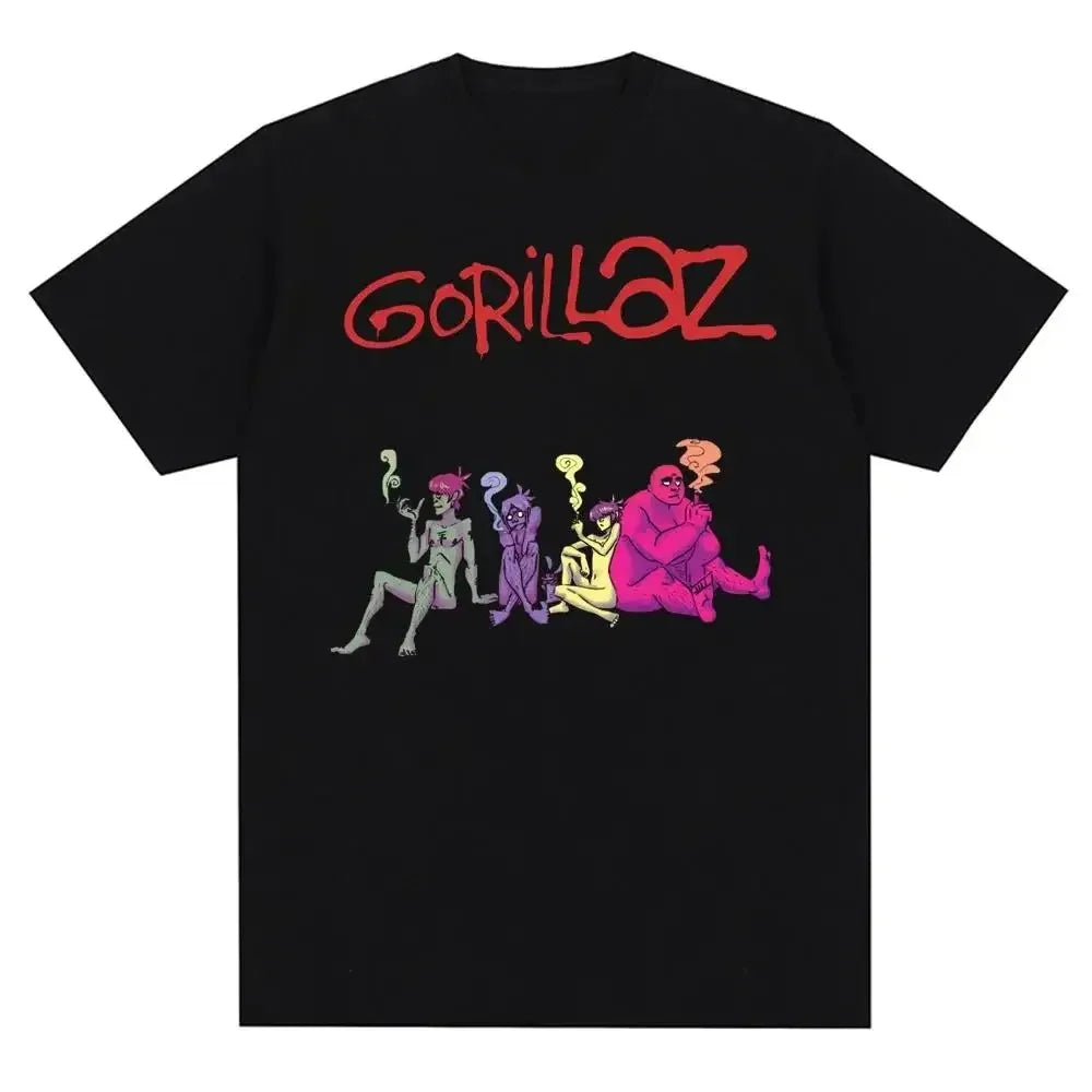 Music Band Gorillazs Punk Rock Print T Shirt 90s Casual Fashion Short Sleeve T Shirt Unisex Harajuku Kawaii T-shirt Y2K Clothing
