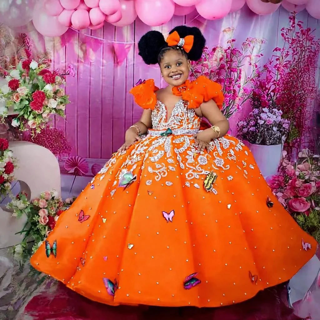 Luxury Beading Flower Girl Dresses Princess Hot Pink Customized Ball Gown Baby Girls First Birthday Party Pageant Dress