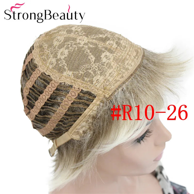 شعر مستعار StrongBeauty قصير ومستقيم من الألياف الصناعية الناعمة للسيدات متوفر بألوان عديدة