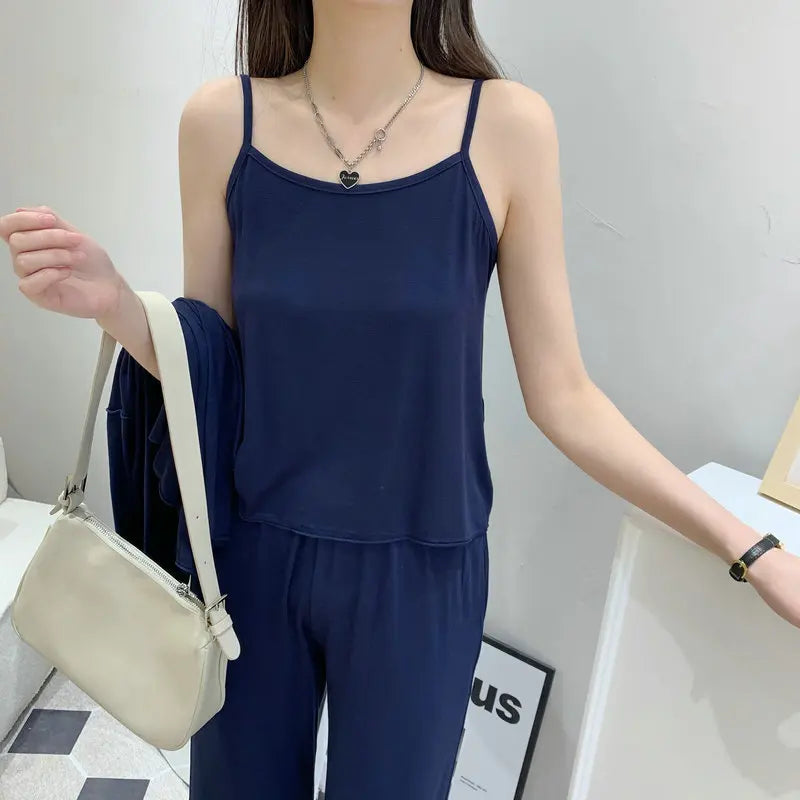 Fdfklak New Arrivals 3PCS Sleepwear Pajamas Set Lingerie Pyjamas Spring Summer Modal Soft And Comfortable Homewear