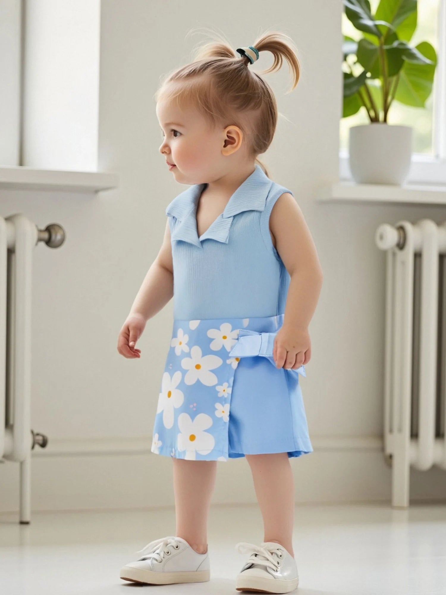 Adorable Baby Girls Summer Outfits Sleeveless Ribbed Tank Tops with Elastic Butterfly Flower Print Skirt Shorts Set - Trendy