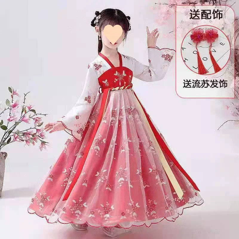 Kids Fairy Tang Costume Girls Casual Dresses Hanfu Girl Summer Children's Clothing Outfit Princess Dress Baby Vestido Robe Fille