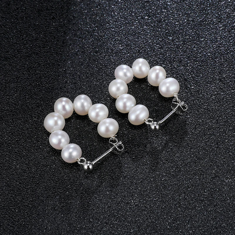 5-6mm Natural Freshwater Pearls Flat Round Shape Earrings 925 Sterling Silver Fashion Trendy Style Jewelry Gifts for Women