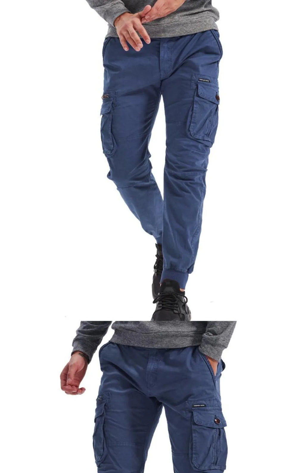 Spring Summer Men's Casual Fashion Work Pants Cuffed Multiple Pockets Slim Fit Youth Leisure Trousers Trendy Brand