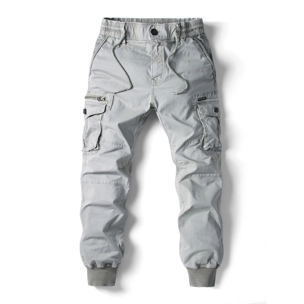 Spring Summer Men's Casual Fashion Work Pants Cuffed Multiple Pockets Slim Fit Youth Leisure Trousers Trendy Brand