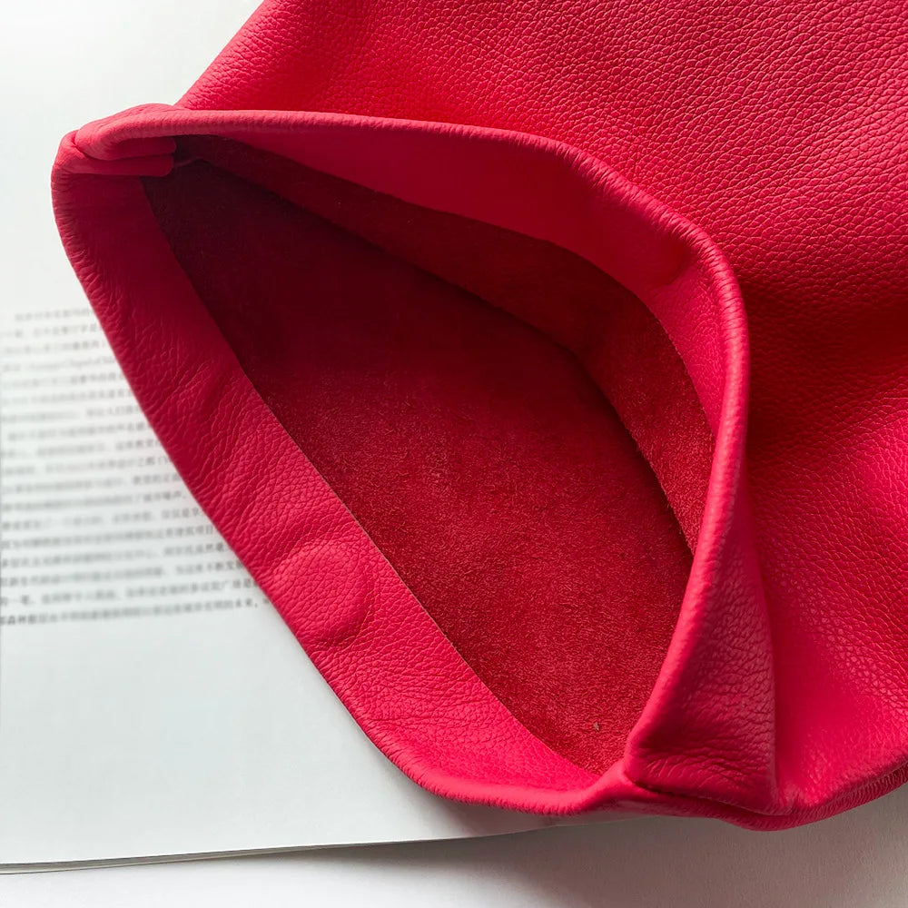 Personality roll-edge leather bag  lazy casual leather soft bag  Phone Women High Quality holding red large bag luxury designer