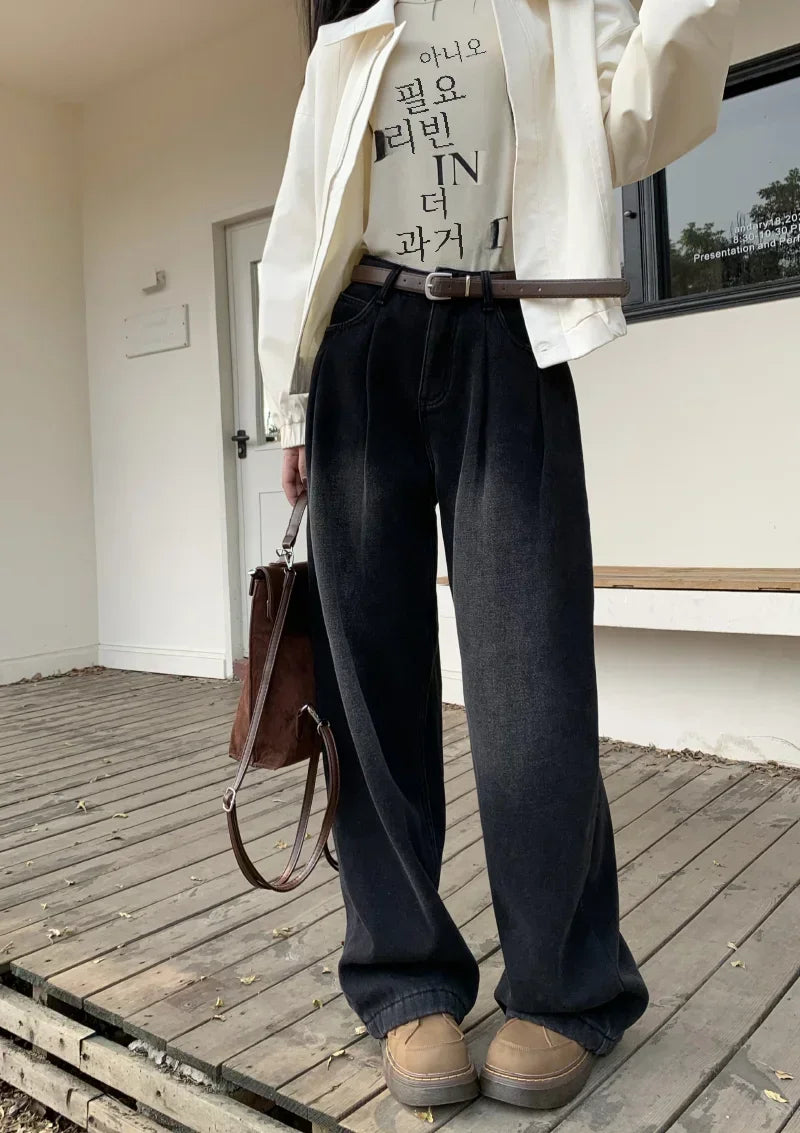 ZOENOVA Early 2024 Baggy Retro Jean Woman Nostalgic Loose Wide Leg Jeans White Pants Women Fashion Korean Pantalones De Mujer