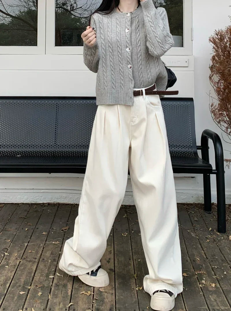ZOENOVA Early 2024 Baggy Retro Jean Woman Nostalgic Loose Wide Leg Jeans White Pants Women Fashion Korean Pantalones De Mujer