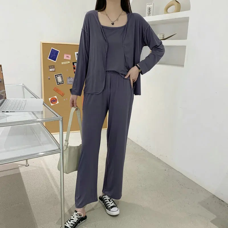 Fdfklak New Arrivals 3PCS Sleepwear Pajamas Set Lingerie Pyjamas Spring Summer Modal Soft And Comfortable Homewear