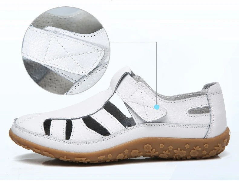 Women's Leather Sandals Casual Summer Closed Toe Beach Sandals Flat Comfortable Sneakers