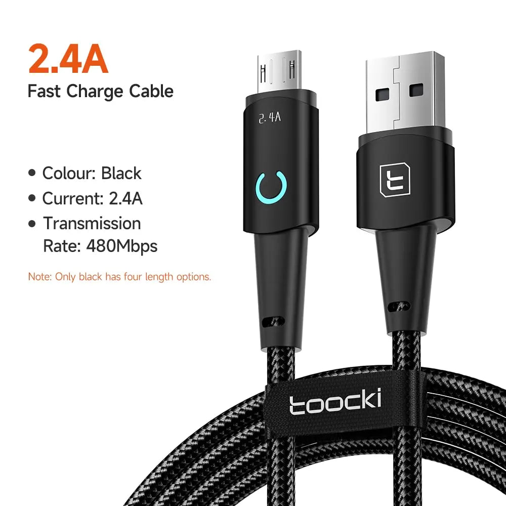 Toocki USB to Lighting or Type C Cable for iPhone 14 13 12 Pro Max 8 7 plus Led Charger USB C Cable Fast Charging Cable 1m 2m