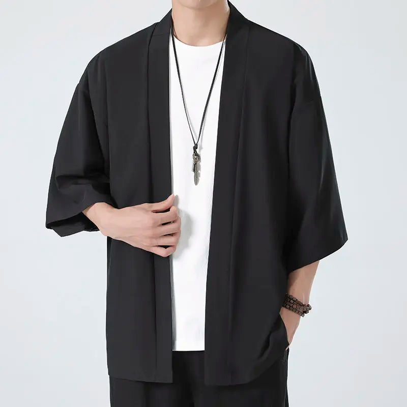 Japanese Costume Shirt Men Summer Kimono Harajuku Style Tops Coat Japan Haori Short Sleeve Traditional Loose Casual Shirt Yukata