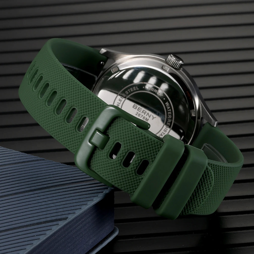 BERNY Watches for Men 40mm Luminous Elegance Dress Quartz Watch Calendar Week Luxury Waterproof Casual Business Men's Wristwatch