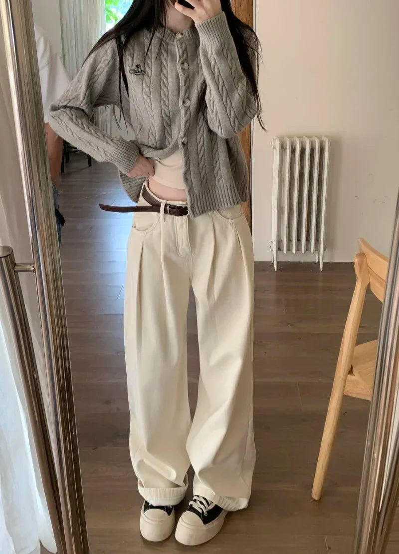 ZOENOVA Early 2024 Baggy Retro Jean Woman Nostalgic Loose Wide Leg Jeans White Pants Women Fashion Korean Pantalones De Mujer
