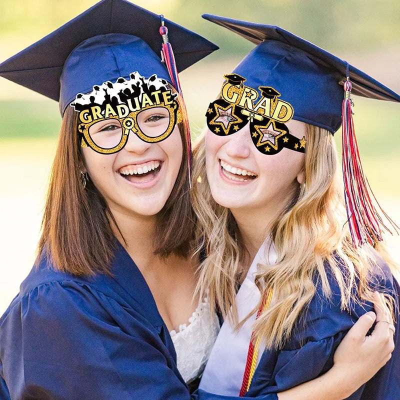 8pcs Graduation Party Decorations 2025 Paper Glitter Glasses Happy Graduation Grad Photo Booth Props Party Graduation Gifts