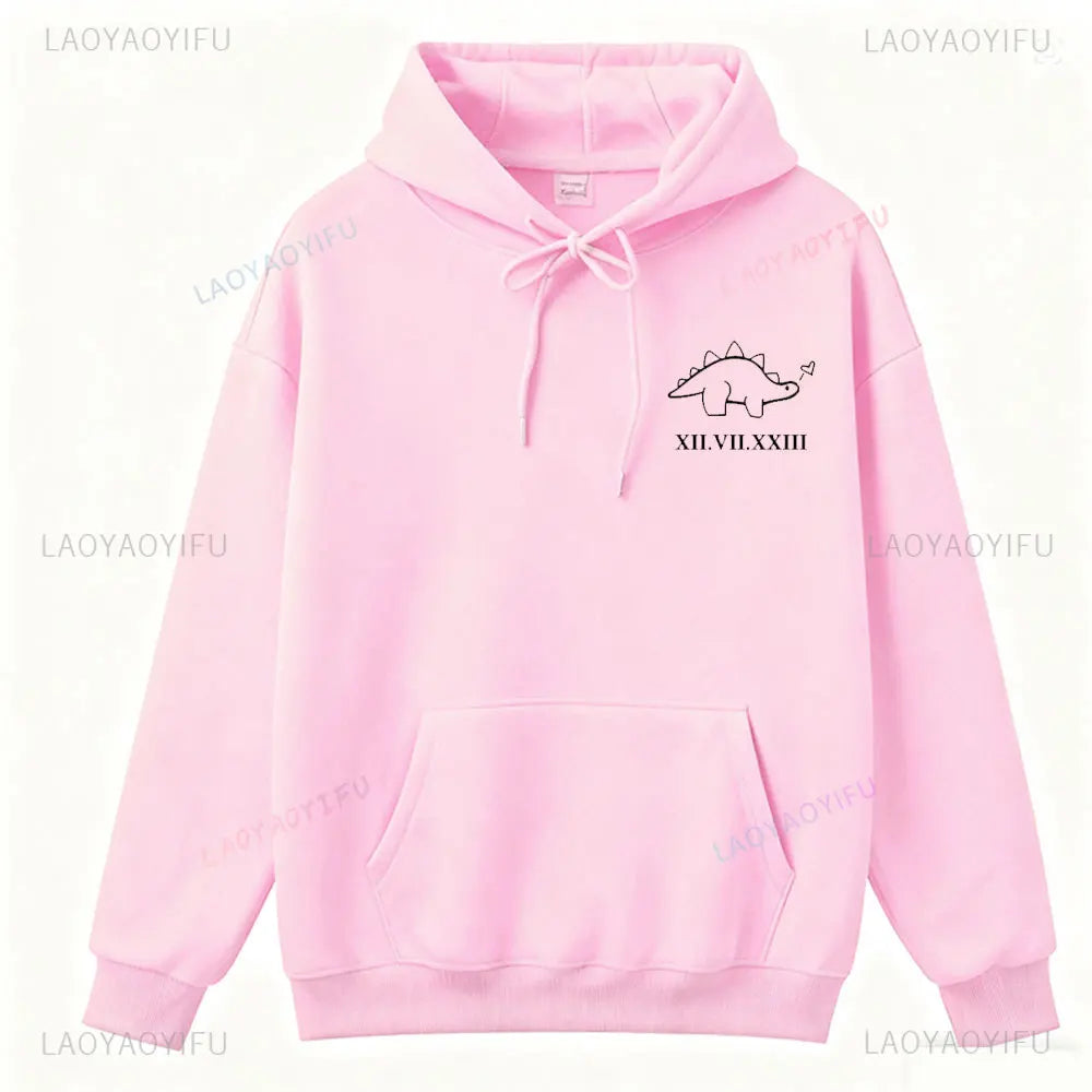 Couples  Hoodies Matching Dino Dinosaur Hoodie Custom Date Roman Numerals Matching Anniversary Gift Women Men Tops Long Sleeve
