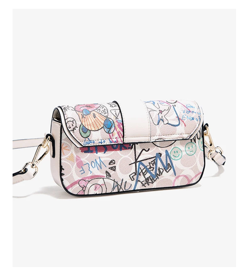 FOXER 2026 Fashion New Women's Underarm Bag PU Leather Graffiti Lady Chain Shoulder Bag Trendy Niche Design Crossbody Bag