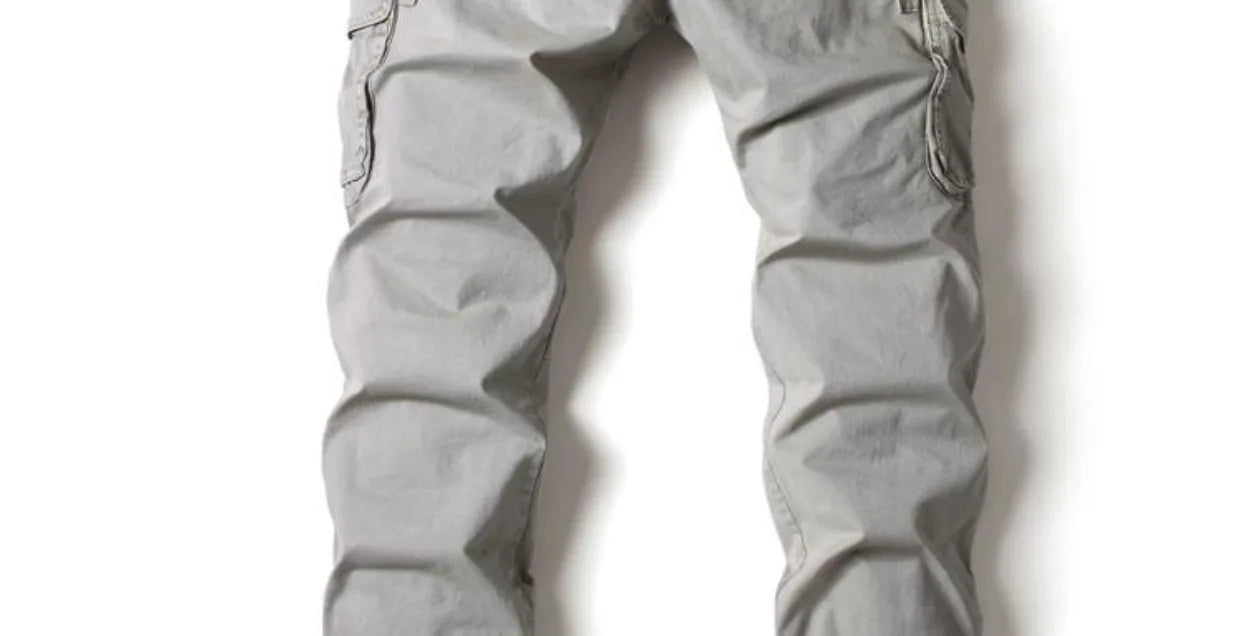 Spring Summer Men's Casual Fashion Work Pants Cuffed Multiple Pockets Slim Fit Youth Leisure Trousers Trendy Brand
