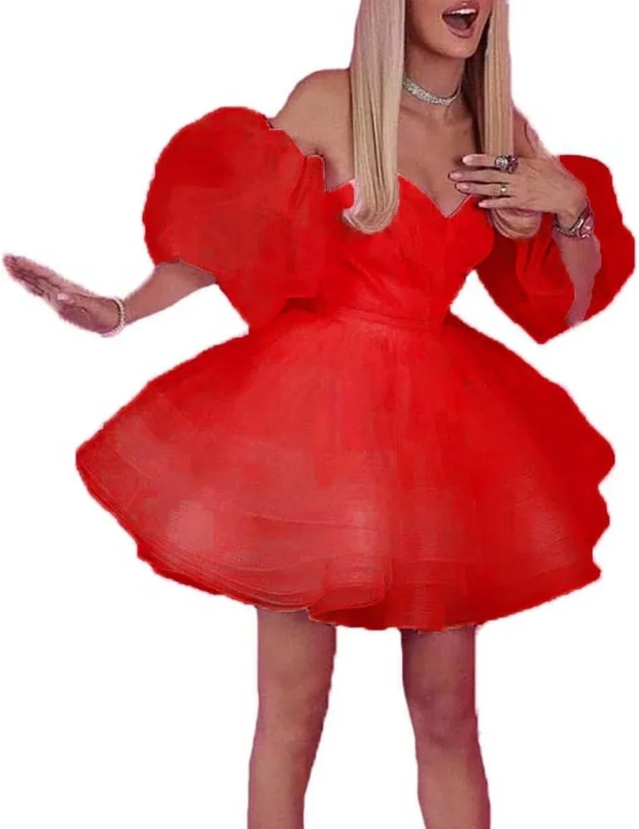 Puffy Sleeve Homecoming Dresses Sweetheart Mini Ball Gown Short Prom Cocktail Sweet Summer Party Dress Vestido Noche customized
