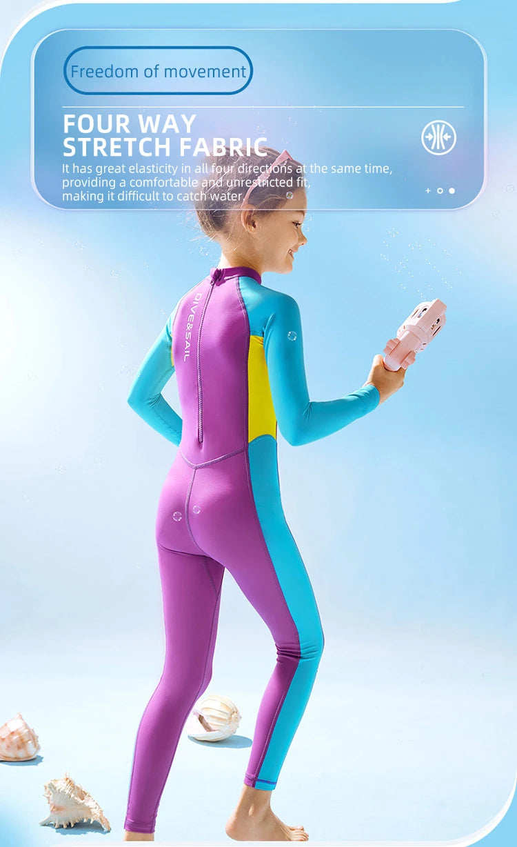 Children's Sunscreen Swimsuit Quick Drying Long Sleeved One Piece Sun Protection Diving Suit Floating Swimming Surfing Wetsuit